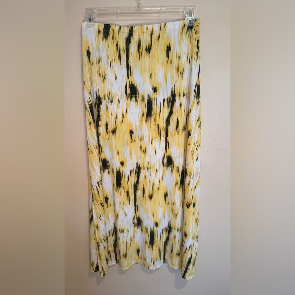 Rafaella Yellow and Black Abstract Women's Skirt with side slits, elastic waist